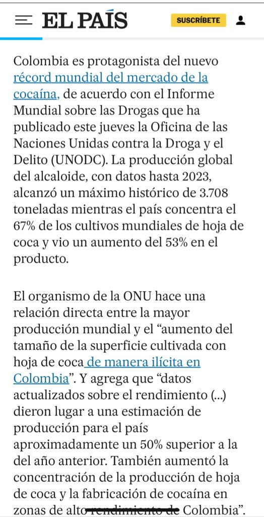 ¿En qué país vive esta gente? 🤦‍♀️ Nos descertificaron porque estamos nadando en coca. 🚨

Y no lo dice Trump… lo dice la <a href="/ONU_es/">Naciones Unidas</a>, que está muy lejos de ser de derecha. 🌎