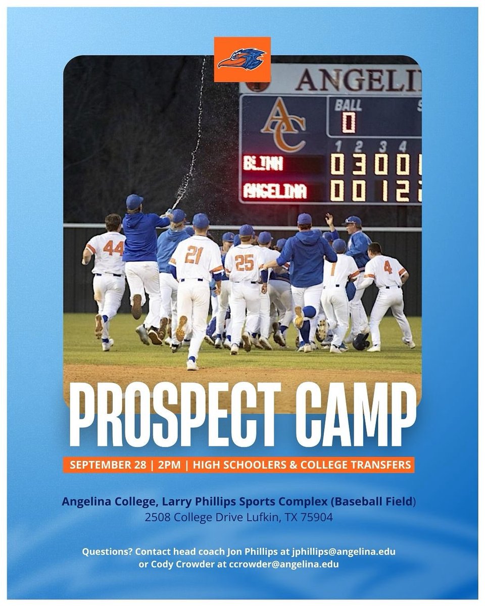 Excited to be attending the Angelina College Baseball Showcase on Sept 28! Looking forward to competing as an OF and getting in front of the coaching staff. #ACBaseball #JUCOBaseball #TxHSBaseball