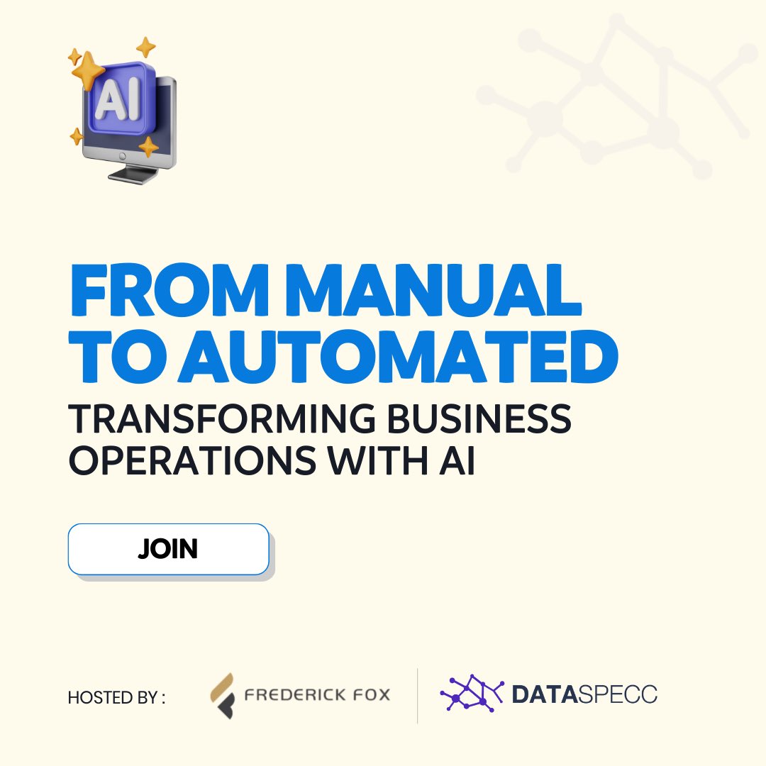 ✨ Transforming Business Operations with AI

Thrilled to be flying in for the AI Event hosted by Frederick Fox and Dataspecc on October 14th in Delray Beach, FL!

Alongside brilliant minds like William Spengler and James Aiken , we’ll dive deep into how AI is transforming