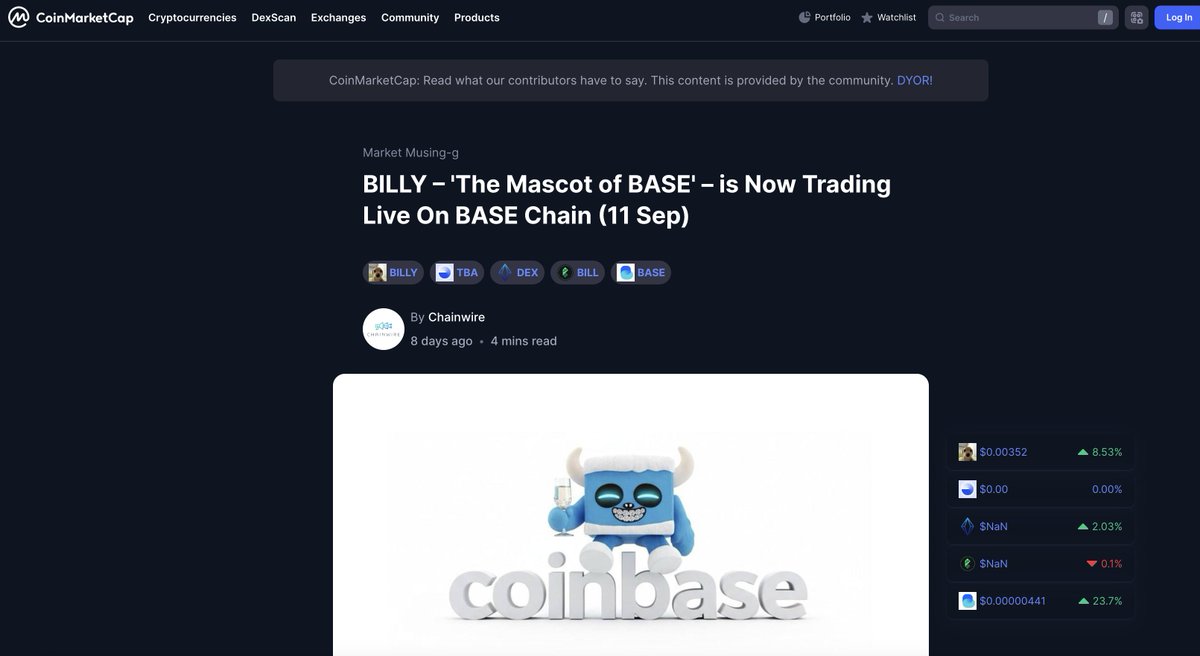 Based Billy (@0xbasedbilly) on Twitter photo Check out this $BILLY Article that was Featured on
<a href="/CoinMarketCap/">CoinMarketCap</a> last Week 📖‼️
Article Link : coinmarketcap.com/community/arti… Check out this $BILLY Article that was Featured on
<a href="/CoinMarketCap/">CoinMarketCap</a> last Week 📖‼️
Article Link : coinmarketcap.com/community/arti…