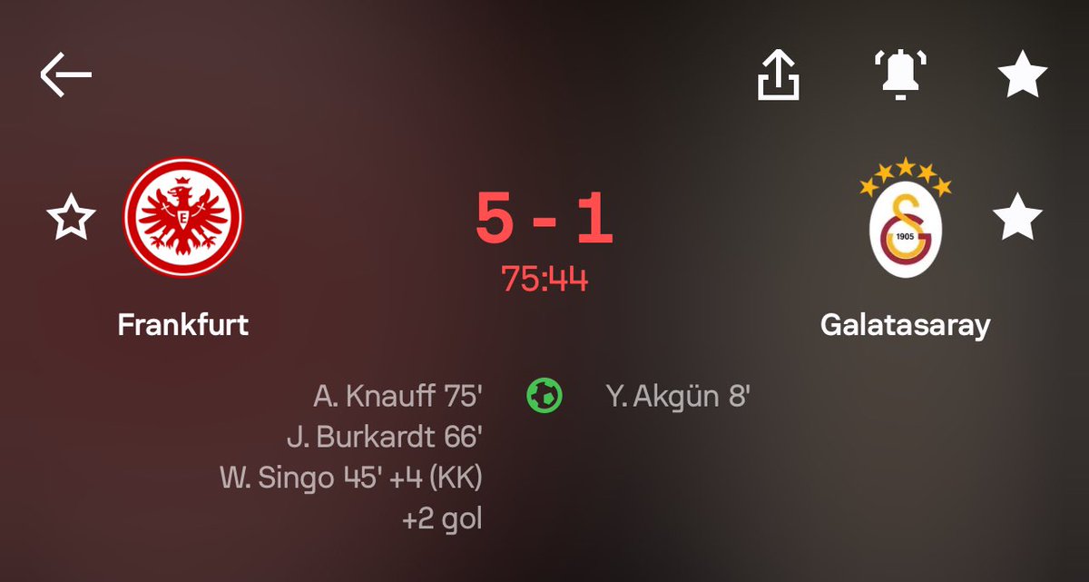 Goller sığmıyor diye “+2 GOL” yazmışlar kopardı amk MAMDMDÖANFÖSMZNMSHCNSNDNXMCNMXNCNCMCMCMMCMCNC

#SGEvGS Eintracht Frankfurt - Galatasaray