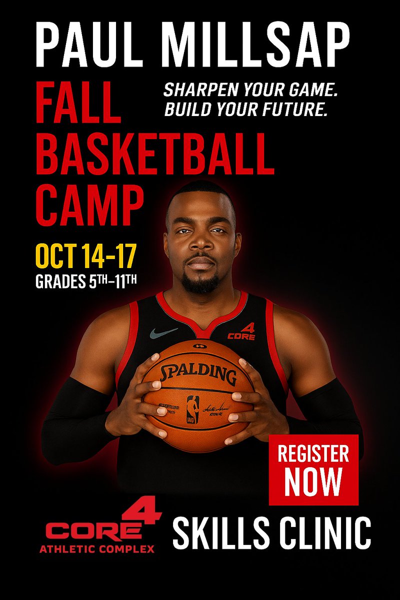 🔥 Sharpen your game. Build your future. 🔥
Join us at the Paul Millsap Fall Basketball Camp 🏀
📅 October 14–17
👥 Grades 5th–11th

Train with NBA-level coaching in a pro environment!

📍 Register now at the link in our bio!

#CORE4 #PaulMillsap #FallBasketballCamp #SkillsClinic