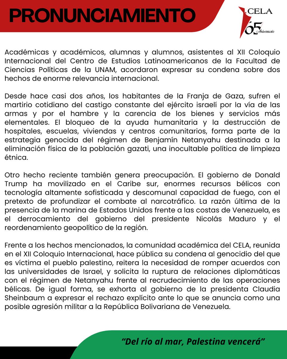 📷 En el marco del XII Coloquio Internacional del CELA, la comunidad académica expresó su preocupación y rechazo frente a hechos de gran relevancia internacional.