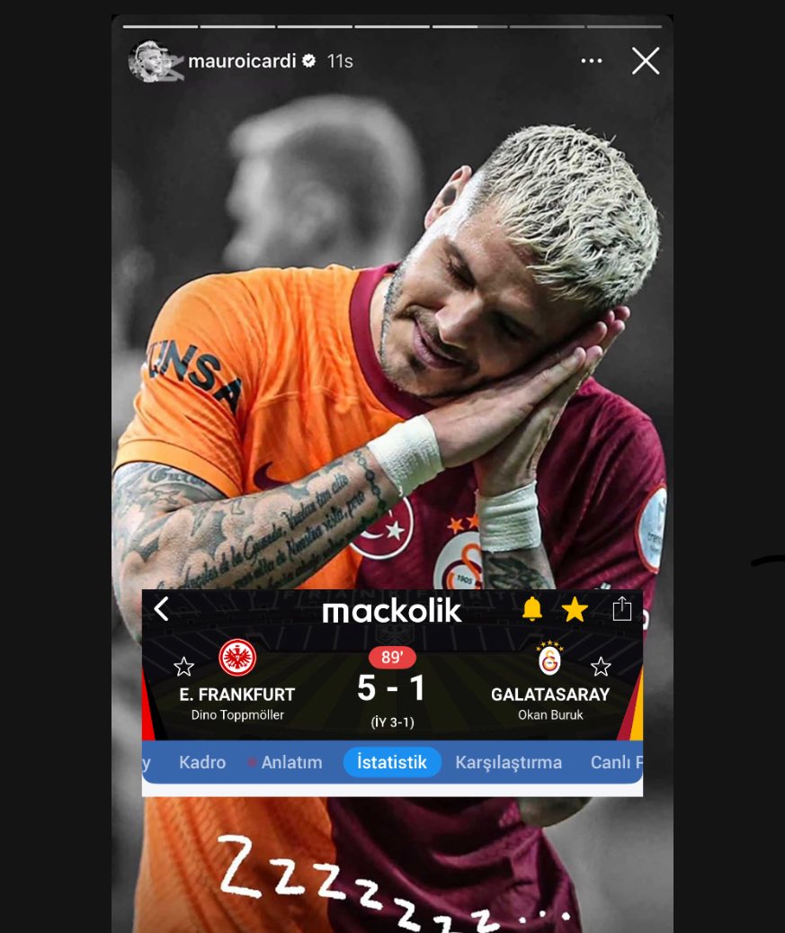 Yıllık 10 milyon euro alan Sosyal medya fenomeni icardi’nin Frankfurt - Galatasaray maçı sonrası paylaşımı 

#SGEvGS