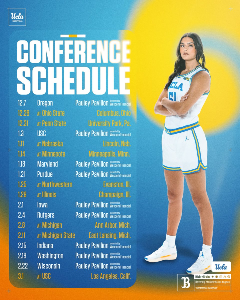 We’ve got a B1G announcement! Dates for the 2025-26 <a href="/B1Gwbball/">Big Ten Women's Basketball</a> conference season are here! ⤵️
 
🗞️: ucla.in/3VXYctG
 
#GoBruins