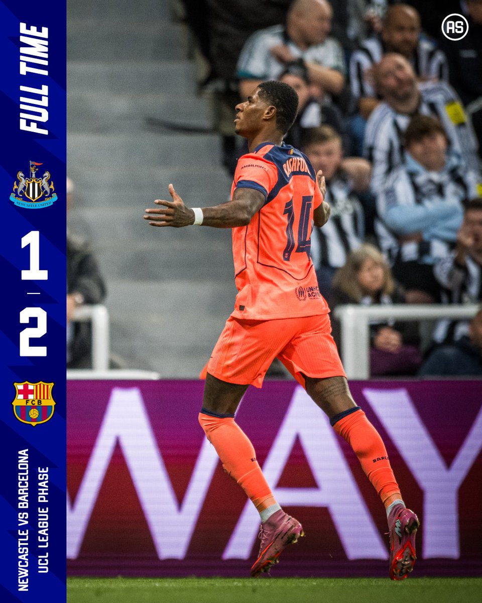FT: NUFC 1-2 FCB 

Rashford's double hands Barça all three points 

#NEWBAR #UCL