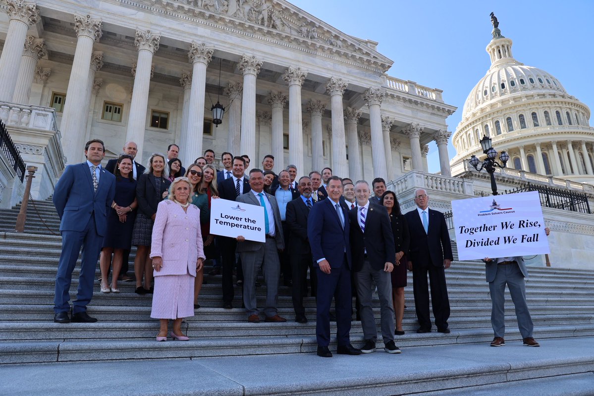 ProbSolveCaucus's tweet image. Today, the Problem Solvers Caucus stood united on the steps of the Capitol to send a clear message: political violence has no place in our country. We must turn down the temperature of our political discourse and remind ourselves that disagreement is not division — it’s the…