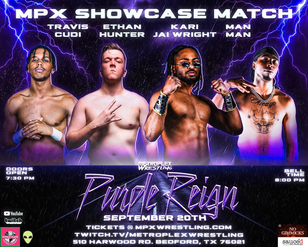 UPDATE TO #MPX PURPLE REIGN: Card subject to change. 

Due to situations beyond our control, LVJ will miss this Saturday and House Segan’s <a href="/TheTatumManning/">Tre/Tatum ™️</a> will take on <a href="/thetruthdemo/">Demo Diamond</a>! The MPX Showcase will continue now as a four-way.

Tickets still available. Subscribe on Twitch!