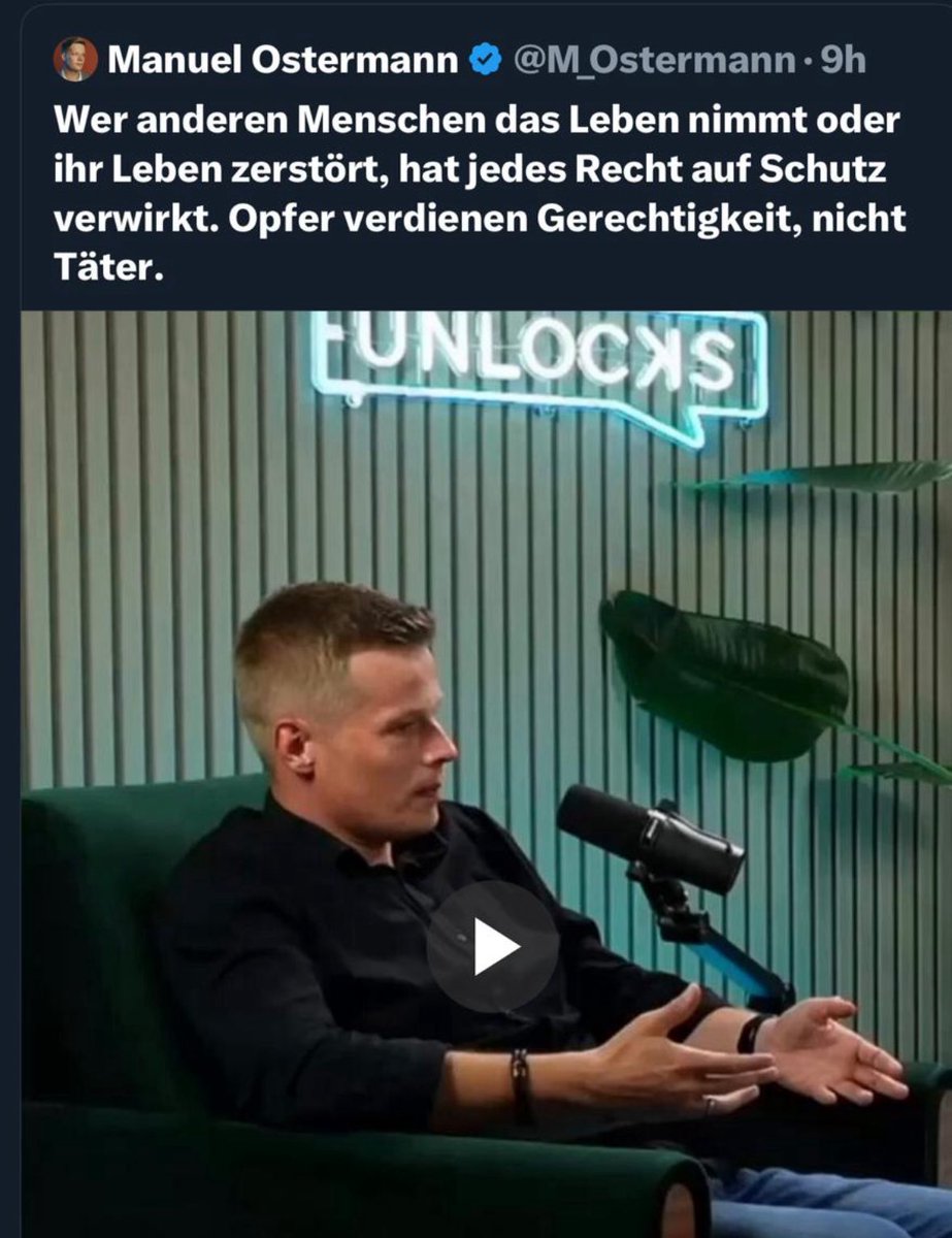 Da redet sich ein Polizeibeamter um Kopf und Kragen. Menschenwürde ist unveräußerlich und kann nicht verwirkt 
werden. Täter verdienen ihre gerechte‼️Strafe. Sie sind im Rechtsstaat nicht vogelfrei.<a href="/M_Ostermann/">Manuel Ostermann</a>