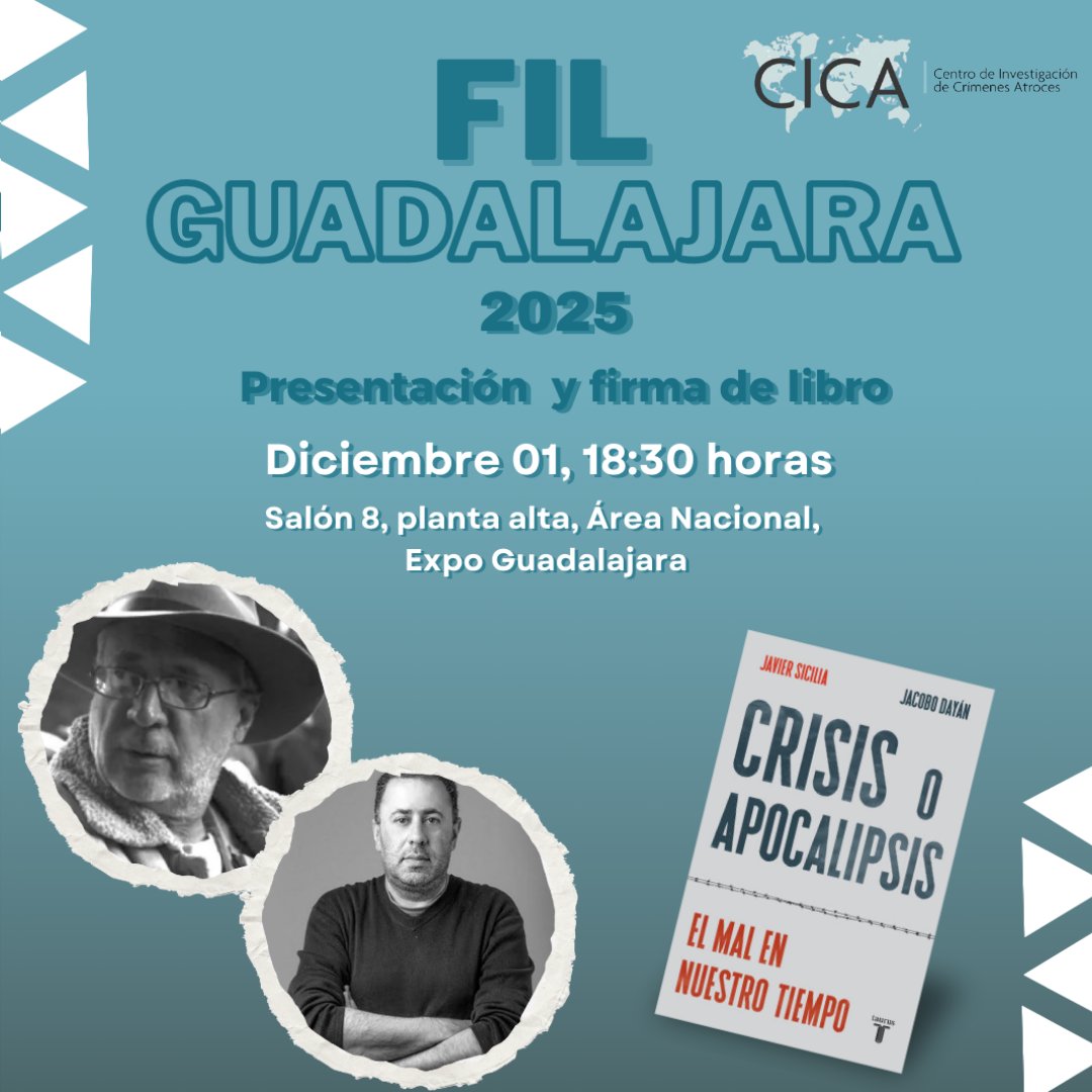 💬 CICA recomienda:  la presentación y firma de Crisis o Apocalipsis: El mal en nuestro tiempo; lo más reciente de Javier Sicilia y Jacobo Dayán. 🔎

📅 01 de Diciembre
🕐 18:30 horas
📍 FIL Guadalajara

¡Te esperamos! 🙌
#FIL2025 #PenguinLibrosMX
#CrisisOApocalipsis #CICA