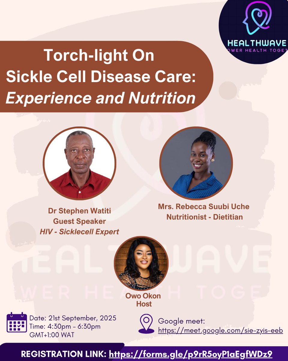 GoHealthWave's tweet photo. Registration Link: https://t.co/xn3HZPr9Ex

📅 Date: Sunday, 21st September 2025
🕓 Time: 4:30 PM – 6:30 PM GMT+1:00
📍 Where: Join us on Google Meet
Link: https://t.co/bzX2XrU3cH

Don’t miss out!

Save the date and share with a friend.

#StepUpforsicklecell https://t.co/iLAOxwRi68