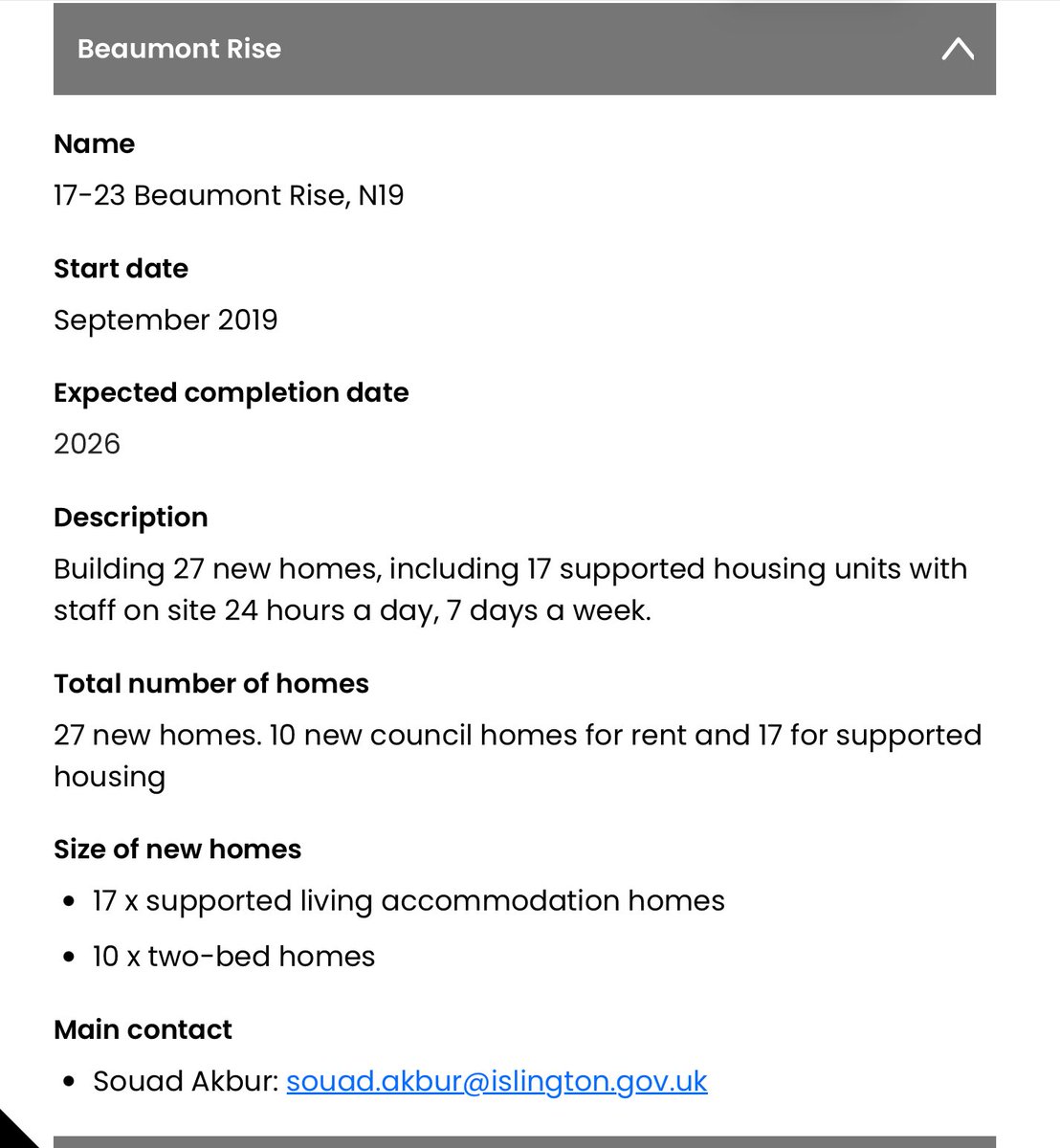 Islington Council are building 27 new homes on Beaumont Rise. 

It’s taken them… just 6 years so far! And the place is still a building site. 

2 weeks ago, 24/7 security turned up - sometimes between 5-10 people. Apparently, squatters had moved in.