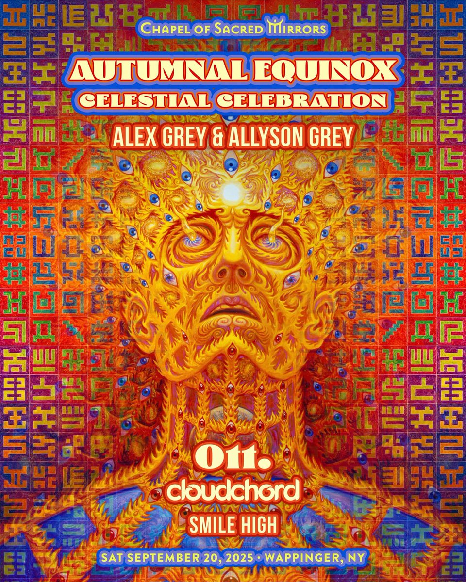 🍂AUTUMNAL EQUINOX🍂

❗️This Saturday we will again be providing sounds at the Chapel of Sacred Mirrors for a celestial celebration!🔥

💥Come support <a href="/Ottsonic/">Ott.</a> , <a href="/Cloudchord/">Cloudchord</a> , and SmileHigh laying down some beats for the start of Fall!🔊