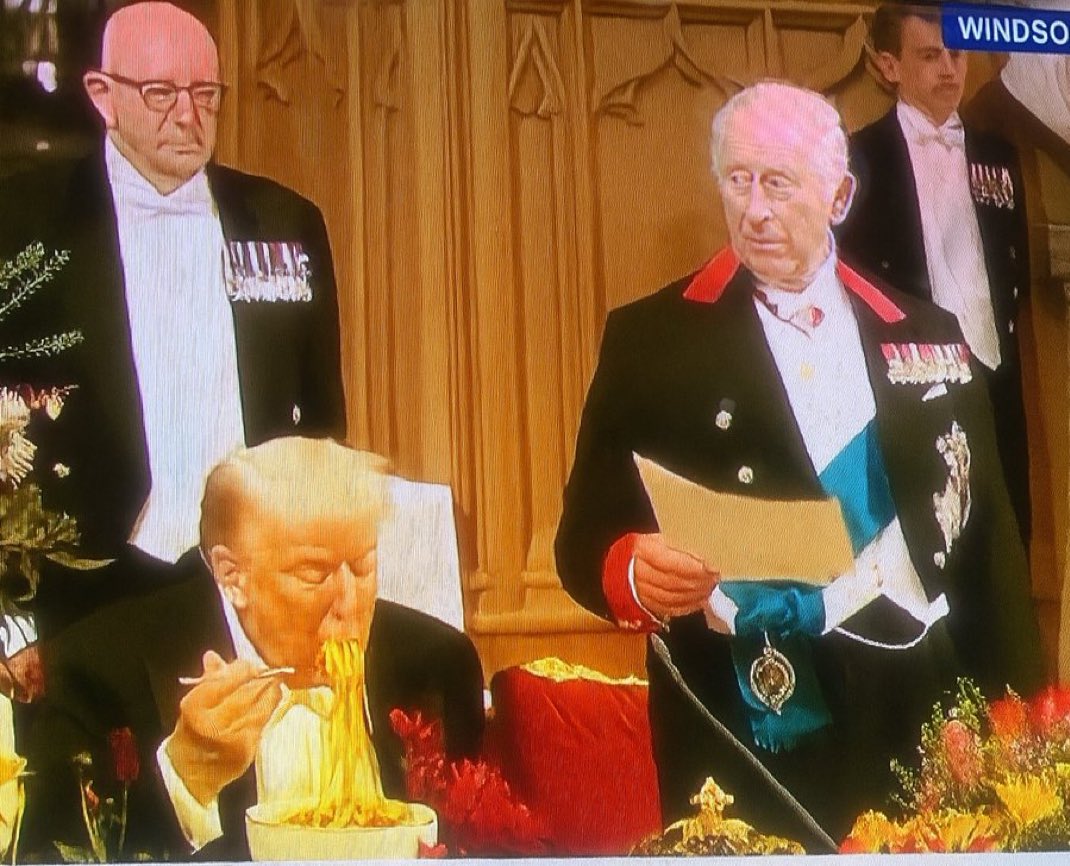 Who has a great caption for this  👇photo of #Trump during a state visit to the United Kingdom?🤔