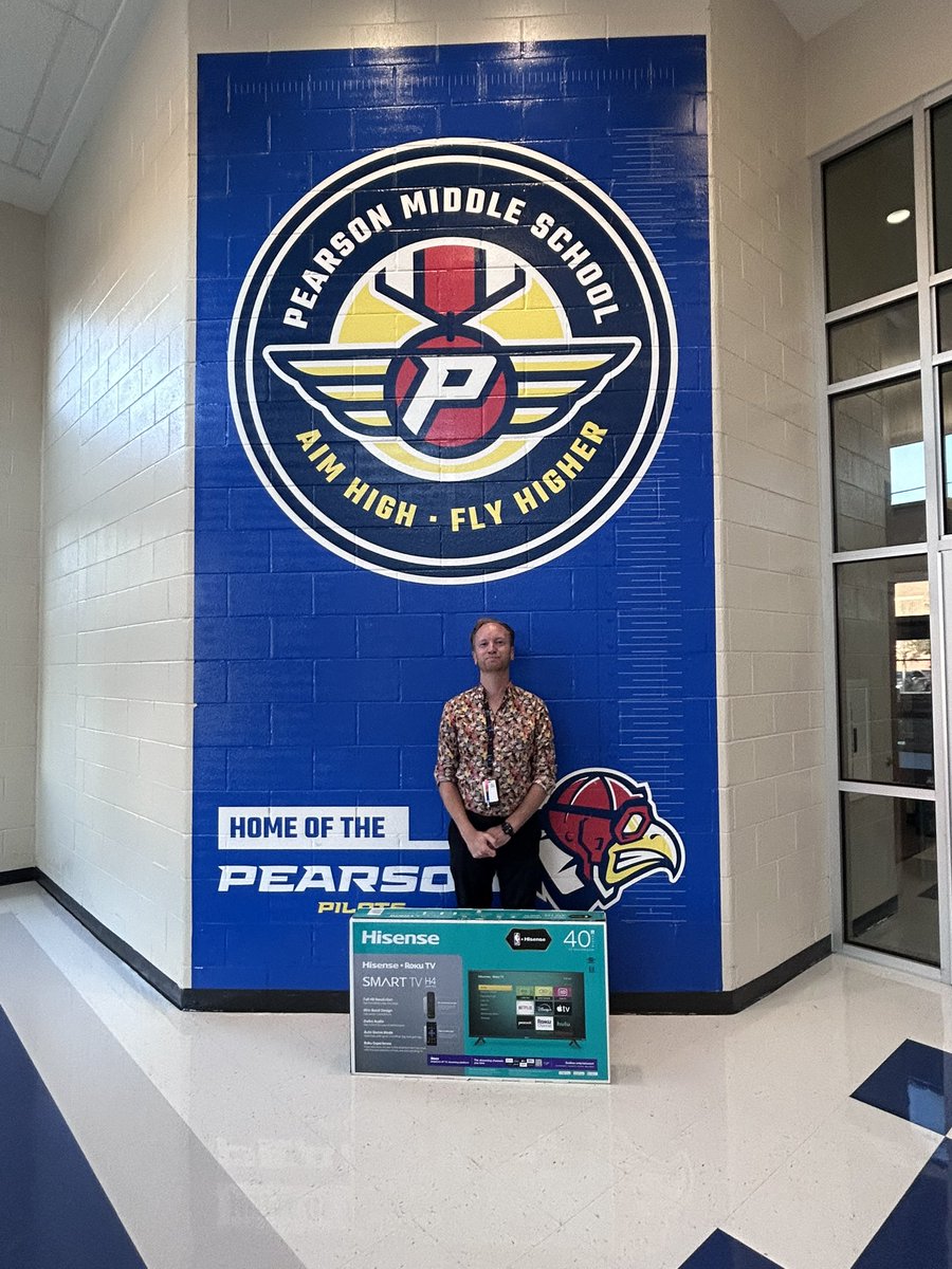 DeanYoder3's tweet image. So, what do you get for being here everyday since the doors opened on Aug. 4th? At Pearson, we give you a new television. “Aim High, Reward better!” @PearsonMiddle @CobbSchools