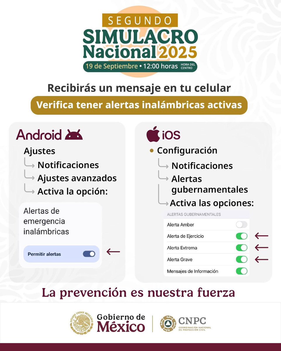 Este viernes 19 a las 12:00h se llevará a cabo el 2do. Simulacro Nacional 2025. Llegará una alerta masiva a todos los celulares a través de mensaje de texto con sonido.  No requieres datos móviles ni aplicaciones, sólo asegúrate de tener activadas las alertas de emergencia.
#UDEM