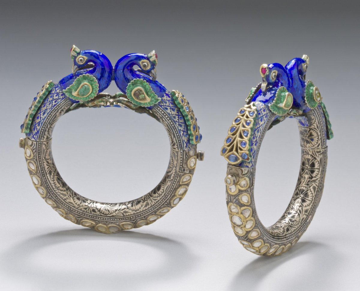 Pair of bracelets with peacocks, 19th century.