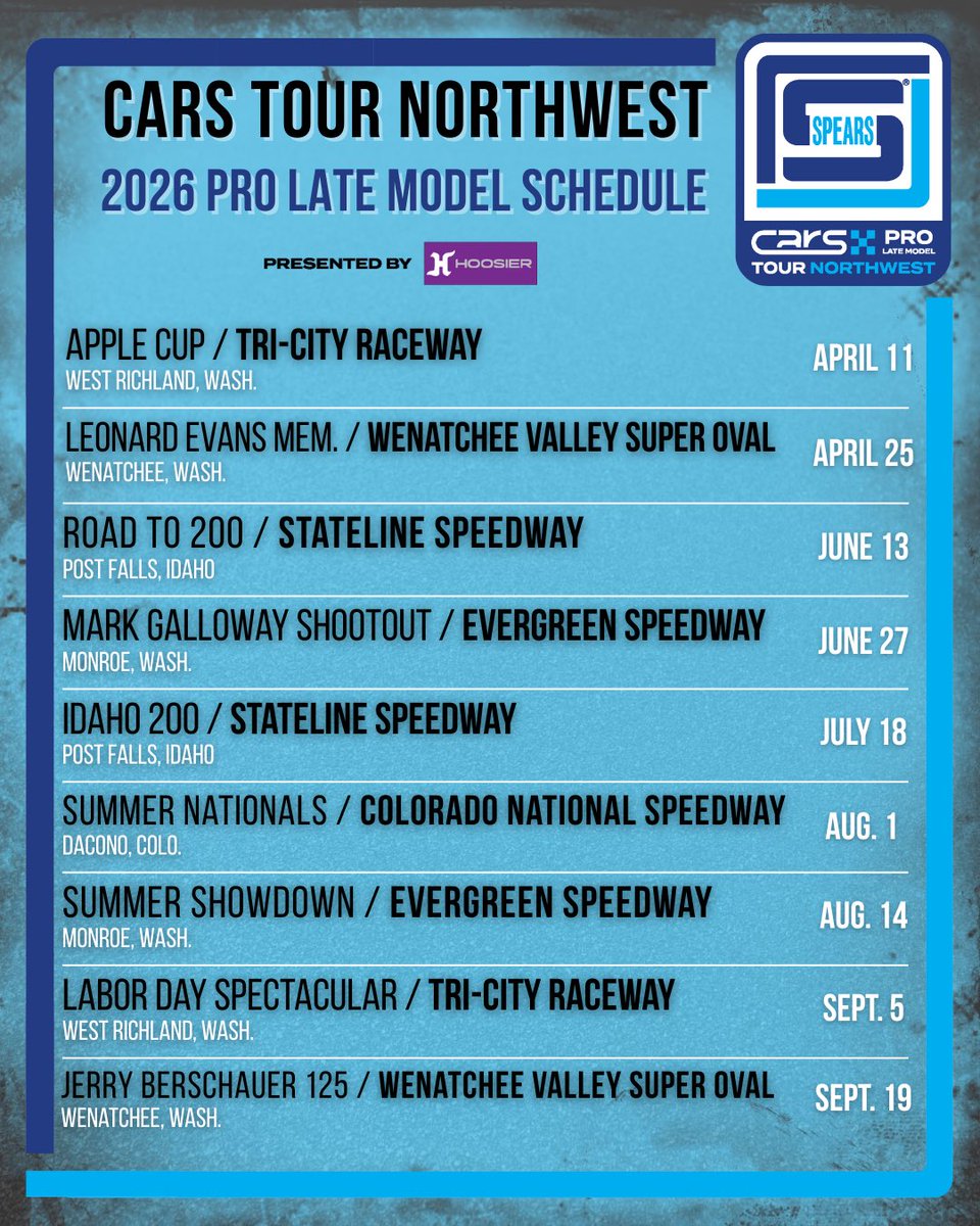 Mark you calendars! The 2026 CARS Tour Northwest is nine races that hit five premier tracks!