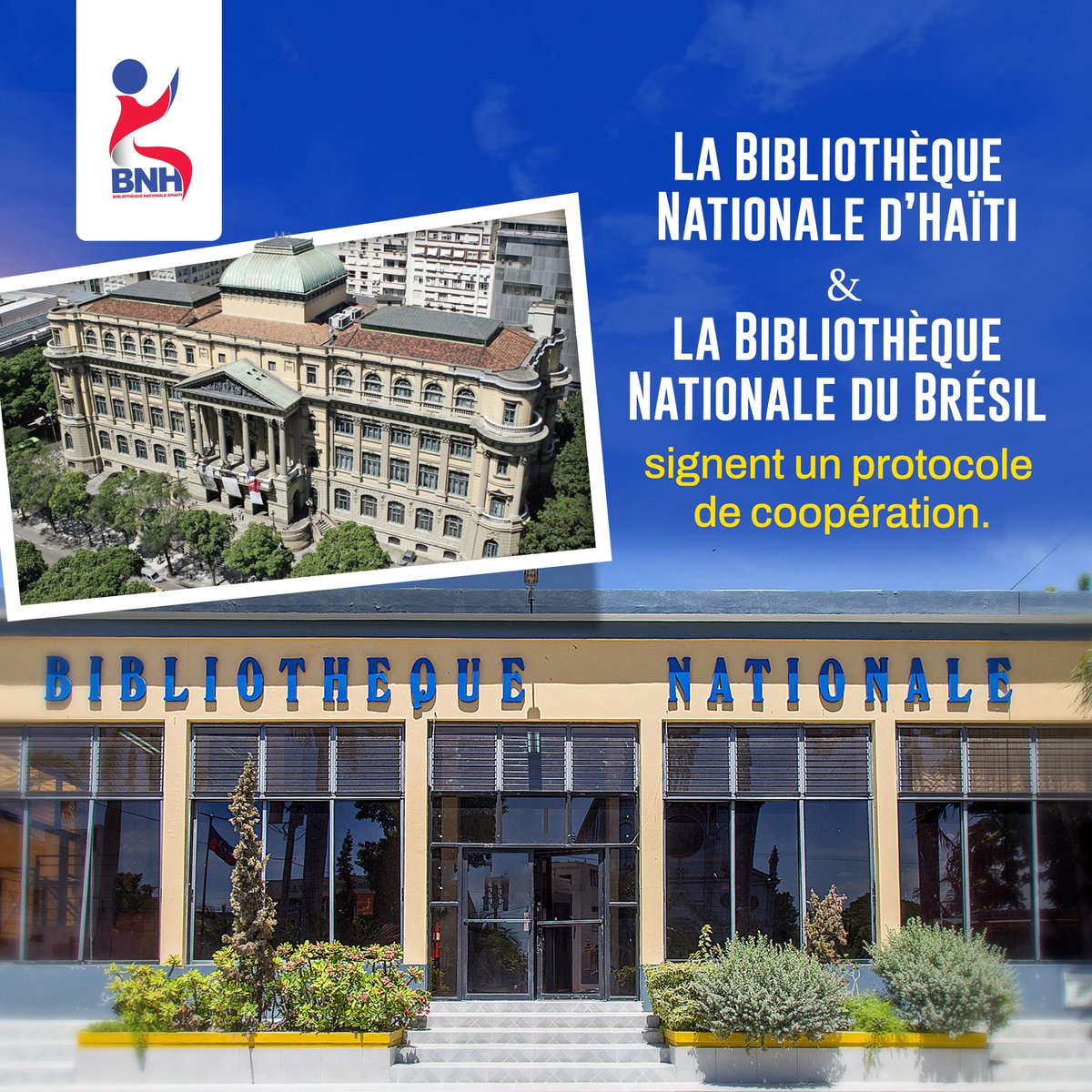 1/2
La Bibliothèque nationale d’Haïti (BNH) et la Fundação Biblioteca Nacional do Brasil (FBN) ont signé ce mercredi  17 septembre 2025 un protocole d’intentions visant à renforcer la coopération entre les deux institutions.

Liser l’article sur le site du Nouvelliste
