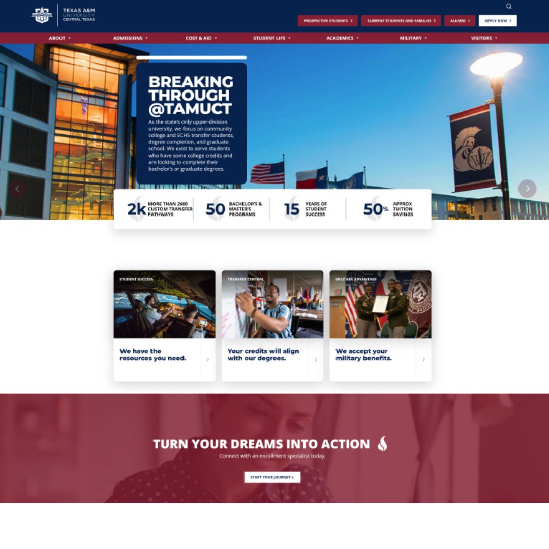 Big news, Warriors! 🚨

Our website just got a glow-up. ✨

Explore the new look, easier navigation, and improved features designed to help you find what you need, faster. 💻

Check it out today at tamuct.edu🔗

#TAMUCT #WebsiteLaunch #Warriors #Killeen #CentralTexas