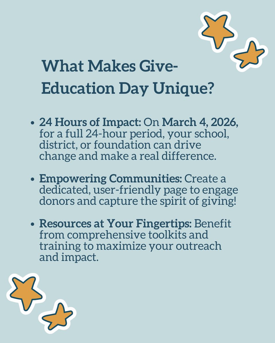 alumni_nations's tweet photo. 🎉 Registration is OPEN! 🎉

Join us on March 4, 2026 for Give Education Day. A day when alumni, families, and our community come together to support students and schools. 🌟

Register today to be part of this powerful movement for K12 education!

🔗https://t.co/kgyCm5Pvzc https://t.co/dsv7SFMUpT
