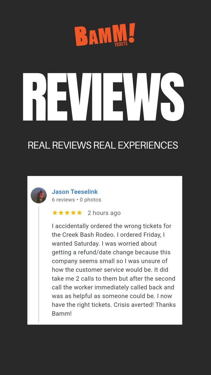 BammTickets's tweet photo. YOUR EXPERIENCE MATTERS https://t.co/zY52DzYyAc