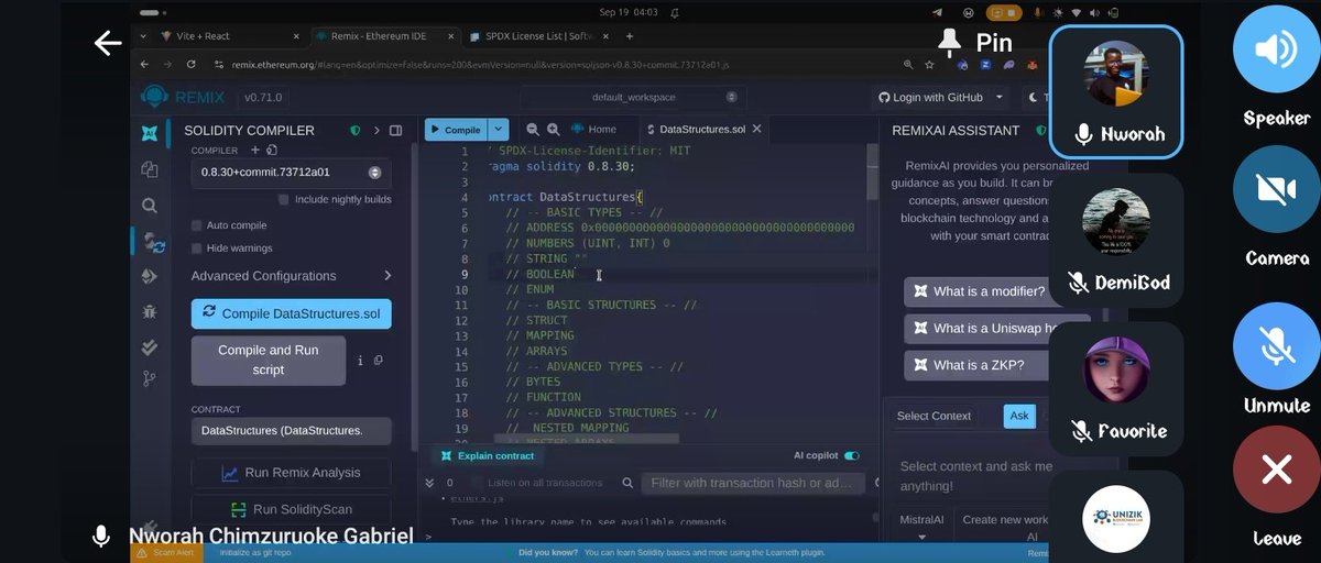 thenextada's tweet photo. Day 2 of the Web3 Developer Bootcamp🚀

Today, we had an overview on the difference data types and structures of Solidity and in our next class, we'll dive deep into it.  Looking forward to our next class😊🔥
All thanks to @blockchainNAU and our tutor @NworahGabriel https://t.co/noZdEQBxQI