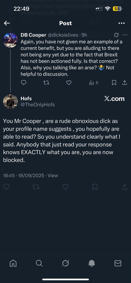 The people on here seriously. Absolutely radio rental 😂🤷‍♂️ 

The arrogance and condescending manner of this guy is off the charts. All I did was ask some questions politely and queried his aggressive manner. 

Then like the classic dick move he blocked me like a child. Wild!