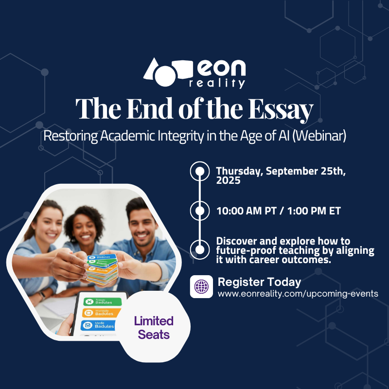 EONRealityInc's tweet image. When AI can write essays, what’s left of assessment integrity? 📝 Join “The End of the Essay: Restoring Academic Integrity in the Age of AI” on Sep 25. Free Institutional Integrity Audit for attending institutions → eonreality.com/upcoming-event…
#AcademicIntegrity #EdTech #SpatialAI