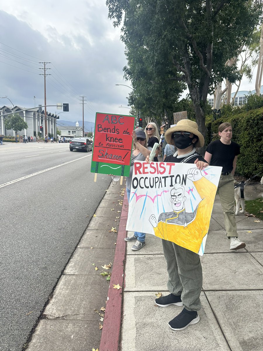 Some images from the protest outside Disney this afternoon in response to the studio’s decision to pull Jimmy Kimmel Live.