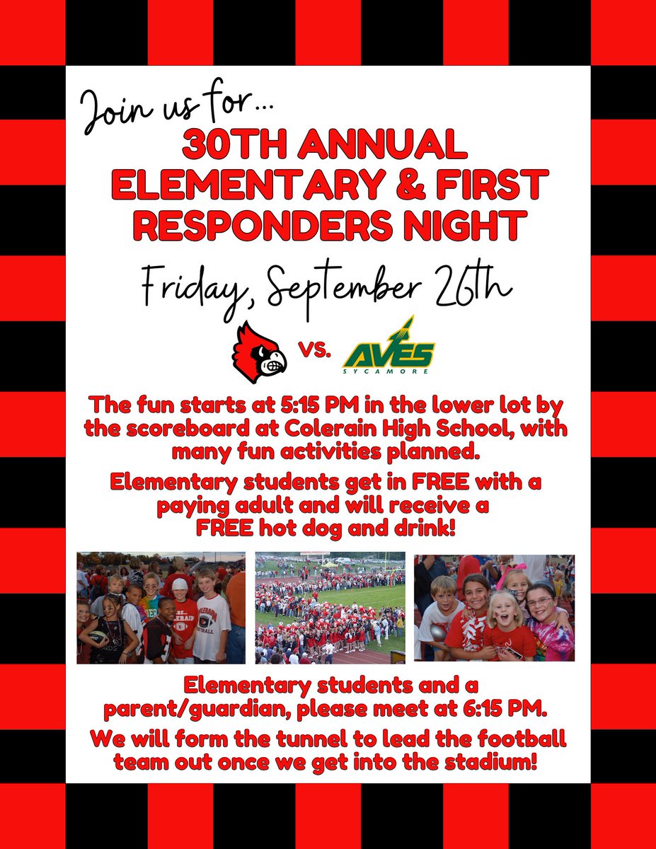CHSAssistantAD's tweet image. Mark your calendars and join us on Friday, September 26th, for the 30th Annual Elementary and First Responders Night. Check out the flyer for all the details!