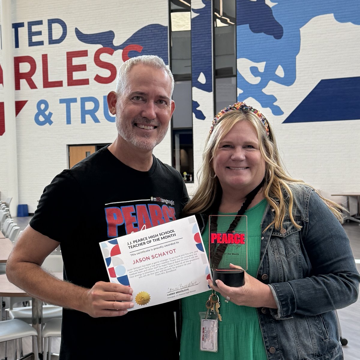 Exciting news! Mr. Schayot was named a "Teacher of the Month" at J.J. Pearce High School by our Head Principal Carrie Breedlove! Congrats to our Teacher of the Month and the amazing students who help make the magic real every day!

#mUStangmagic <a href="/TheCBreedlove/">Carrie Breedlove</a>