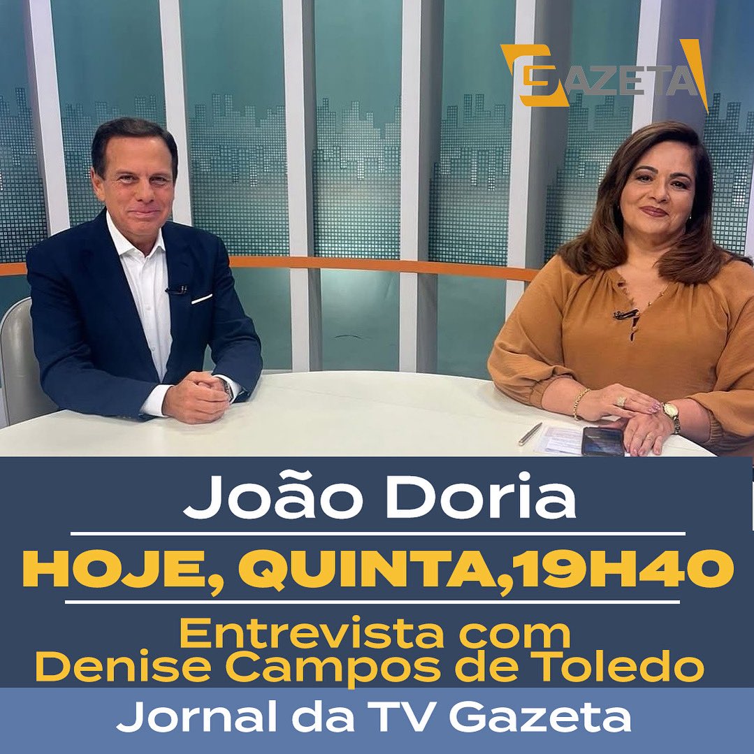 jdoriajr's tweet photo. Daqui a pouco, às 19h40, estarei ao vivo no Jornal da TV Gazeta, em entrevista com a brilhante jornalista Denise Campos de Toledo. https://t.co/bAX87HHfcj