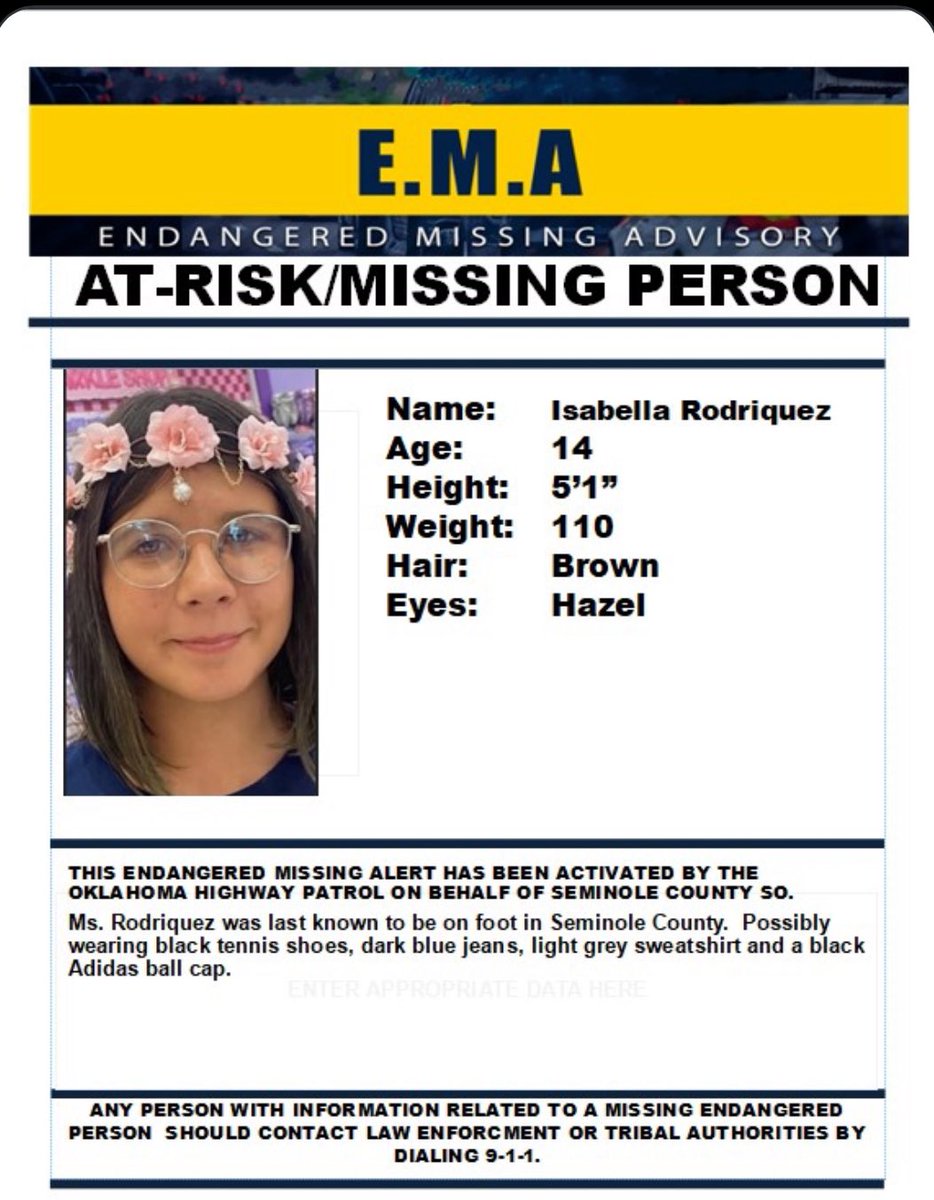 guntotinchick's tweet image. 🚨 My Oklahoma friends 🚨 

We have an endangered/missing 14yo out of Seminole County. Please share &amp;amp; pray she’s found safely.