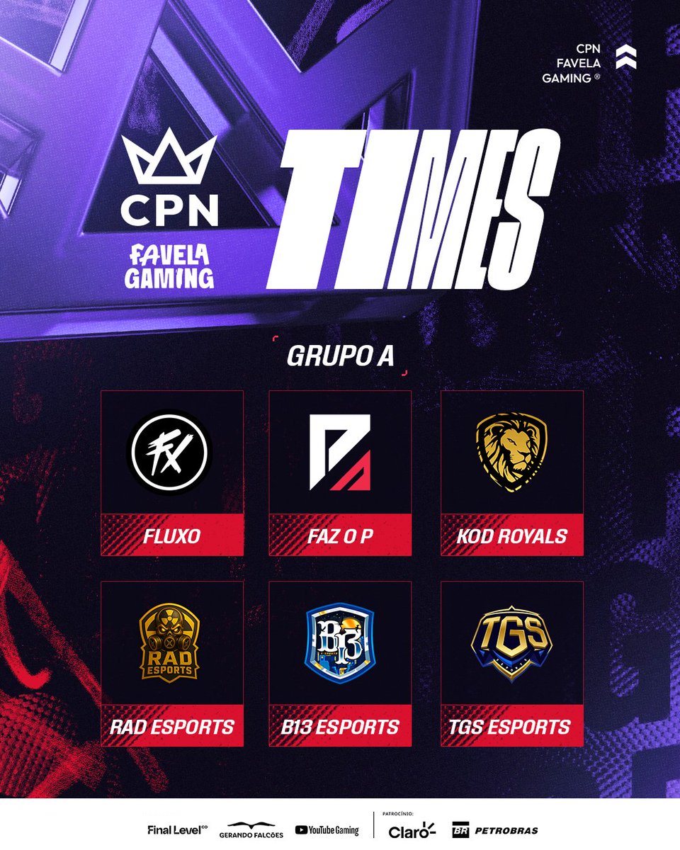 copanobru's tweet photo. TIMES CONFIRMADOS NA CPN FAVELA GAMING 🟣

Os grupos estão formados e a disputa promete pegar fogo! 🔥

💥 Quem leva a melhor nessa batalha de gigantes?
Marca aquele time que vai levantar a taça https://t.co/MlbX7CBr0M