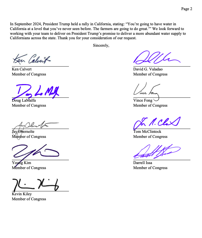 Great news. We have secured $1 billion for new water storage in California.