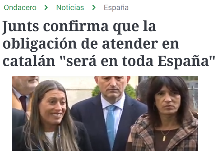 Si vas a un ayuntamiento de Cataluña comprobarás que no hay ni impresos ni carteles ni nada en español. Los derechos de los hispanohablantes se los pasan por la entrepierna

Pero que una empresa de Huelva les atienda a ellos en catalán eso sí es fundamental

Los collons cuadrados