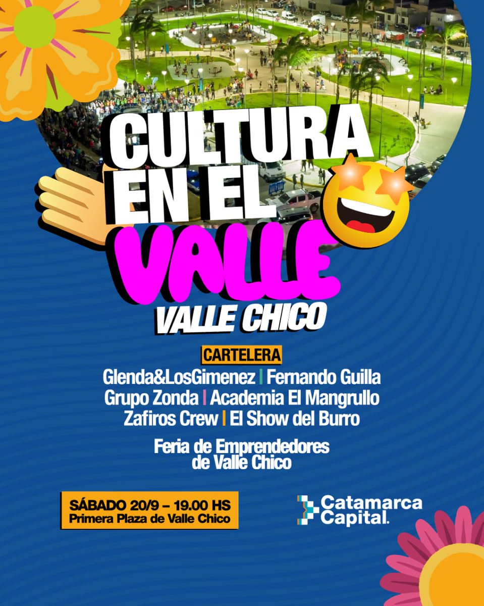 FernandoGuilla's tweet photo. 📣 Cultura en el Valle: Especial Valle Chico 

🗣️ Este sábado 20 de septiembre, desde las 19 h, la primera plaza de Valle Chico.

✔️Glenda&amp;LosGimenez
✔️Fernando Guilla
✔️Grupo Zonda
✔️Academia El Mangrullo
✔️Zafiros Crew
✔️El Show del Burr

🙌 Vení con tu familia y amigos! https://t.co/Y6LOkFJNX9