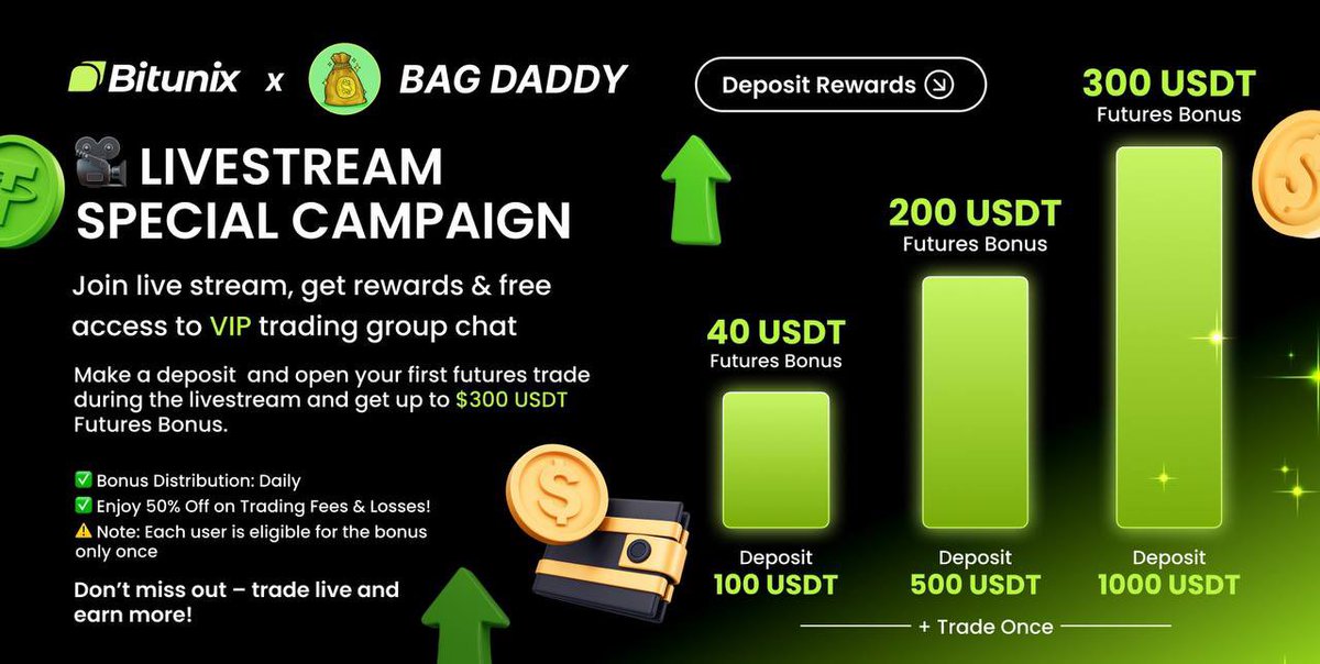 Free money. All you need to do is deposit ladies and gents. 

I've partnered with <a href="/BitunixOfficial/">Bitunix</a> and will be bringing them to top 5 exchanges again soon. 

Livestreams are the future and no I'm not joining any other exchanges atm. ⬇️