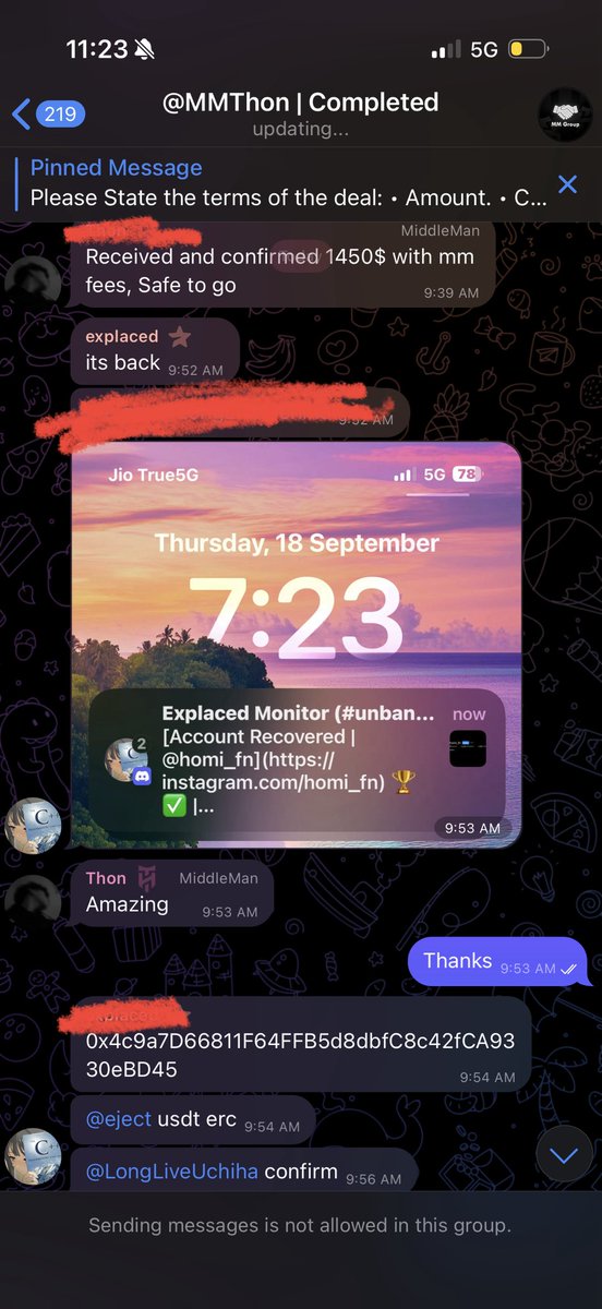 Demolovescrypto's tweet photo. @Homi_FN Screenshots of paying my guy and him doing the service on telegram and the Transaction ID: 

https://t.co/YZb00QsuXW https://t.co/OMpIVs20zh