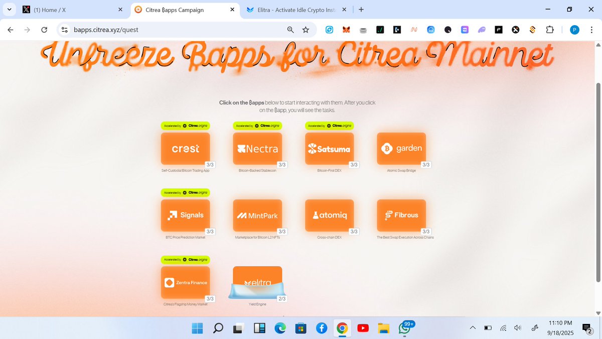 Phase 2 of the Unfreeze ₿apps Campaign continues, celebrating the <a href="/citrea_xyz/">Citrea</a>  ecosystem as we gear up for mainnet! 

This week, 3 new projects joined: Zentra <a href="/ZentraFinance/">Zentra Finance</a>, Fibrous <a href="/FibrousFinance/">Fibrous</a>, and Elitra <a href="/elitraxyz/">Elitra</a>