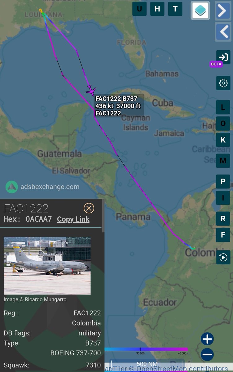 sipjack1776's tweet photo. Colombia 🇨🇴 
737-732
#0ACAA7/FAC1222
Bogota>Alexandria 
Currently tracking south out of Alexandria. This is likely a deportation flight. 
@Borrowed7Time https://t.co/vJDVS23aKz