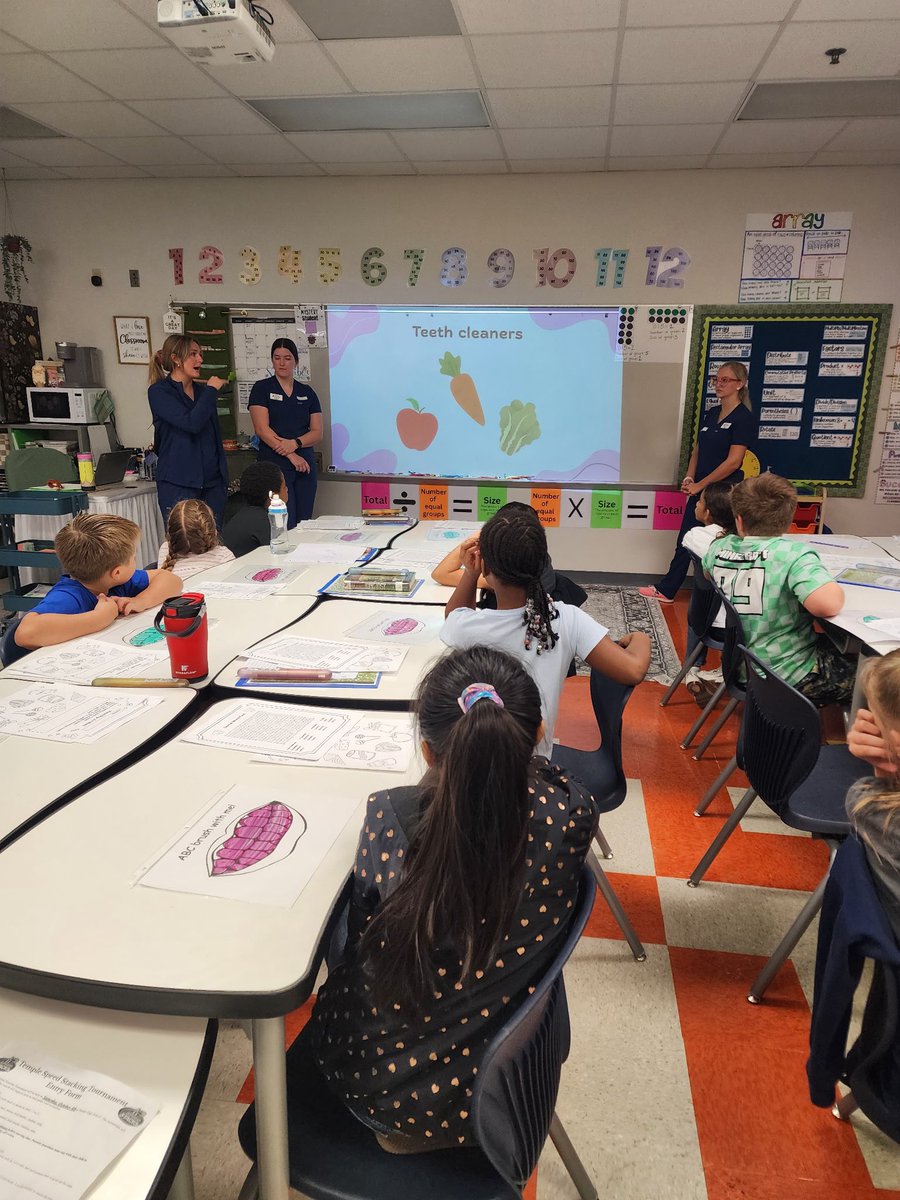 Temple College Dental Hygiene students delivered an educational presentation to 3rd grade classrooms yesterday, focusing on brushing, flossing, and healthy-teeth vs cavity-causing foods! 🦷 🪥