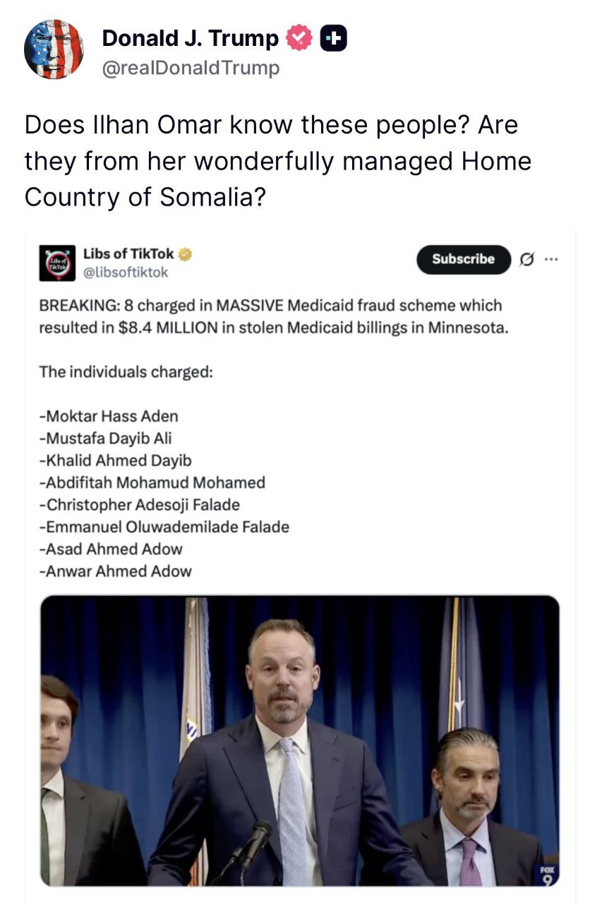 RT on X: "Trump wonders if any names on this Medicaid fraud list from Omar's  'wonderfully managed home country of Somalia' https://t.co/CF3XAOvtim" / X