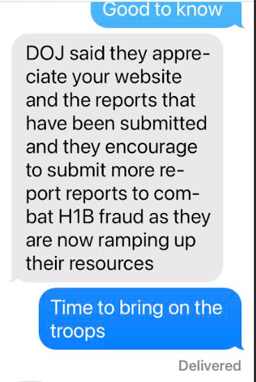 VBierschwale's tweet photo. about a month ago I invented a new program at https://t.co/eebJxWhjJB that allows you to apply for jobs american employers wanted to import workers for rather than hire Americans.

It sends a copy of your resume to the employer contact we have on file, AND it sends a copy to all of the congressional staffers representing that worksite city and worksite state.

Works pretty damn good if I do say so myself.

Received this message a few minutes ago.

Complements of Virgil "The Jobs Guy"
