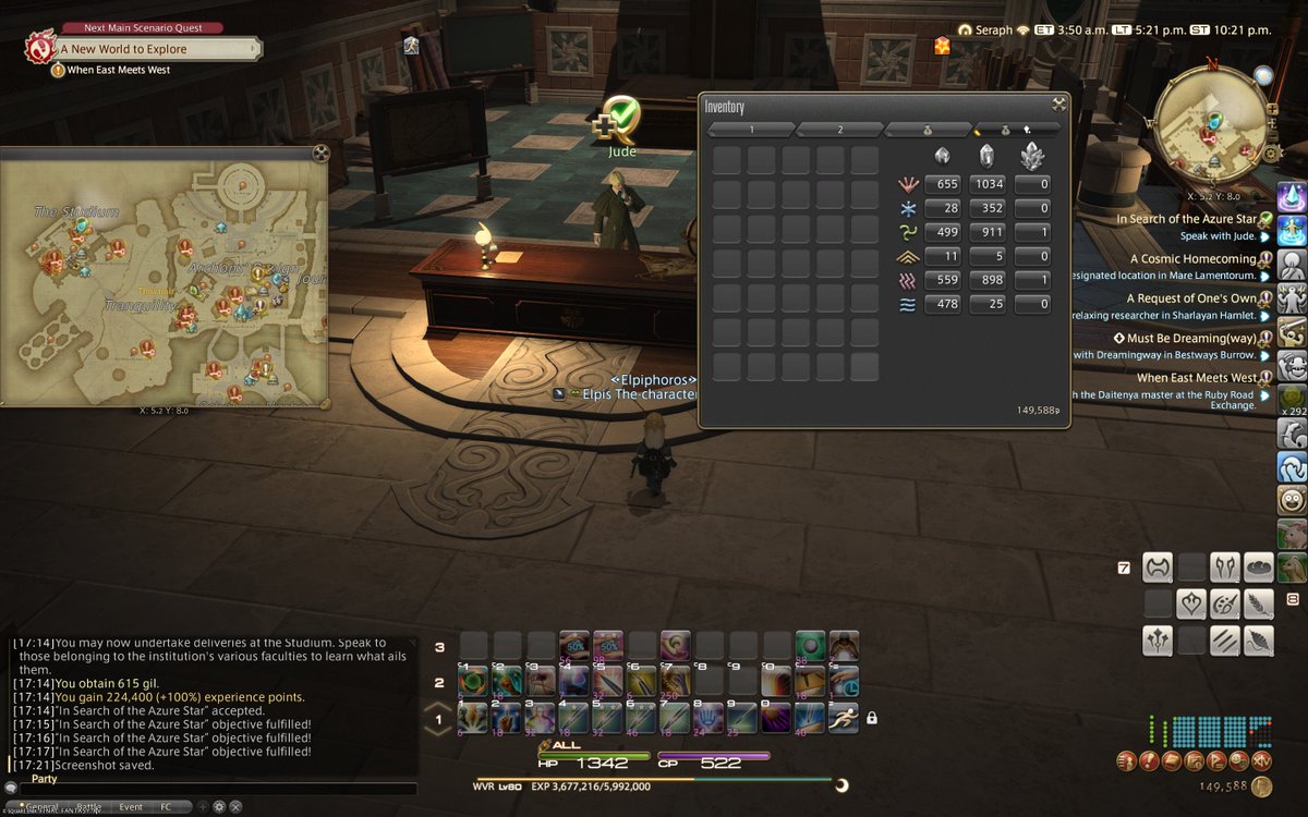 Kagagiou's tweet photo. #FFXIV Question:

35 slots per bag.
3 bags for Quest Only items.
105 spots for quest items but you can only hold 30 quests total.

This is WAY too much space for QUEST ONLY items, to INCLUDE the Wonderous Trails book.

I've never noticed before but really seems a LOT. https://t.co/bDEKzRzJ2h