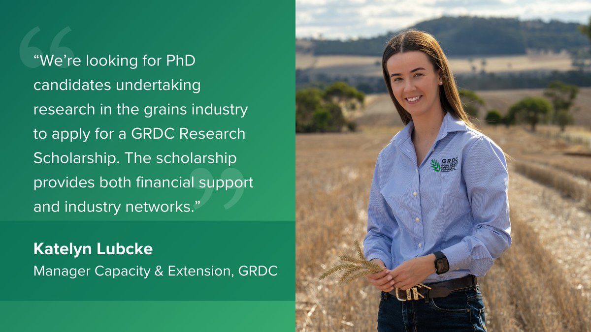 GRDC (@thegrdc) on Twitter photo 🎓 PhD candidates - applications are now open for GRDC Research Scholarships (GRS)!
The scholarship supports high-achieving students completing a PhD aligned with the 2026 Priority Areas and RD&E Plan 2023–28.
Learn more and apply by Oct 15 👉 grdc.com.au/about/rd-and-e… 🎓 PhD candidates - applications are now open for GRDC Research Scholarships (GRS)!
The scholarship supports high-achieving students completing a PhD aligned with the 2026 Priority Areas and RD&E Plan 2023–28.
Learn more and apply by Oct 15 👉 grdc.com.au/about/rd-and-e…
