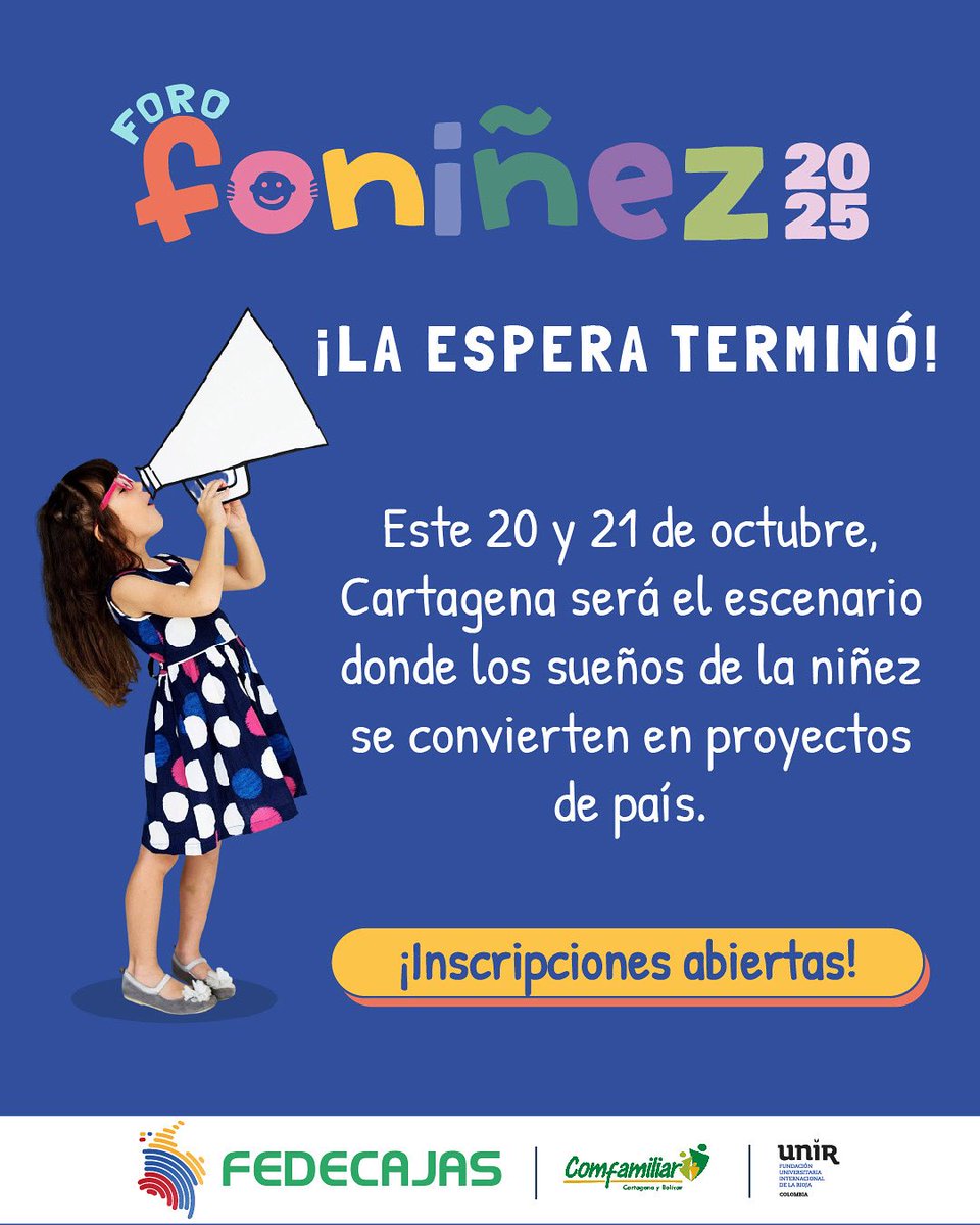 🌟 FORO FONIÑEZ 🌟
¡La espera terminó! Desde FEDECAJAS abrimos oficialmente la convocatoria para el Foro FONIÑEZ, que se realizará los días 20 y 21 de octubre en Cartagena 🏝️.

📌 Inscríbete a través del enlace en nuestras historias o comunícate al +57 (314) 394-7945.