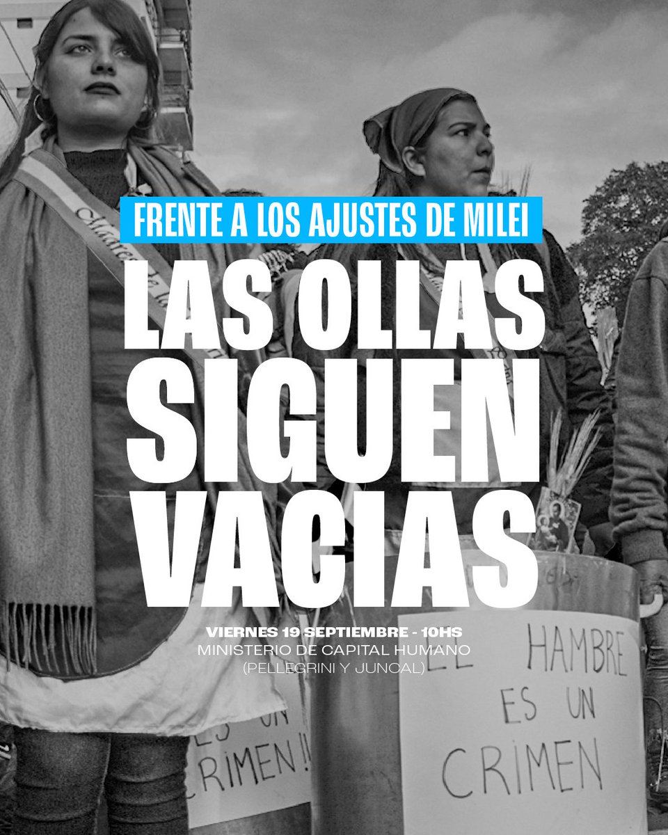Las ollas siguen vacías 🍽️

⚠️ Con apenas el 3% de Karina podríamos llenar miles de ollas, pagar los salarios de las cuidadoras comunitarias y garantizar el plato de comida de un millón de pibes cada mes.

🥁 La decisión es política: hambre o dignidad.