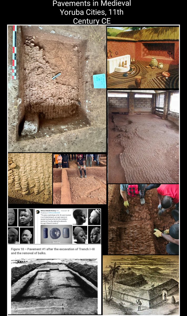 Medieval Yoruba cities featured iron and glass manufacture and brass-bronze sculpting workshops

Heat absorbing clay walls of houses, with impluvium design, where evaporated rain water collected, created natural air conditioning and clay pipes under pavements were used as a drain